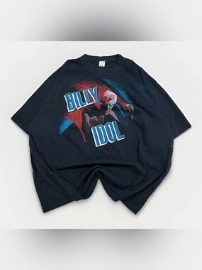 Billy Idol T-shirt Reprint Size XL Front and Back Print Y2K Black 80s Music Tee